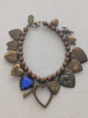 PIDIDDLY LINKS Antique Finish Hearts, Key, Angel Charm Bracelet